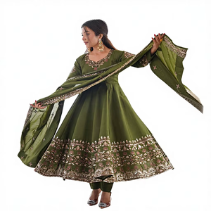 Traje Salwar Kameez Estilo Pakistaní, Vestido de Fiesta para Mujer, Estilo Indio Musulmán, Seda, Materiales Reciclados, Todas las Temporadas, Listo para Usar - Product Image 1