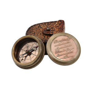<b>Antique</b> Marine Poem <b>Compass</b> Pocket <b>Compass</b> with Leather Case Vintage Nautical Decorative Collectible Gift for Camping Graduation - Product Image 1