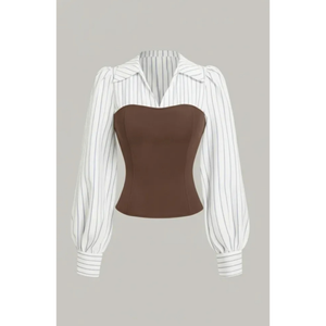 Ensemble deux pièces pour femme : haut corset superposé et pantalon large, style Dark Academia ou Modern Vintage - Product Image 3