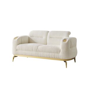 Divanetto Zoe in Stile Moderno, Colore Crema con Dettagli Dorati, Realizzato in Legno, Modello B009P303217, Disponibile nei Magazzini di CA e NJ - Product Image 2