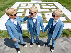 Boys Blue 3 Piece Suit <b>Set</b> with Vest & Bow Tie | Kids Wedding Party Formal <b>Blazer</b> Pant Outfit | Ring Bearer Occasion Wear - Product Image 2