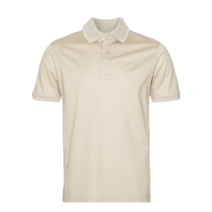Polo de Piqué de Algodón Beige de Alta Calidad para Hombre, Manga Corta, Color Sólido, Corte Regular Informal, Diseño con Botones al Frente - Product Image 1