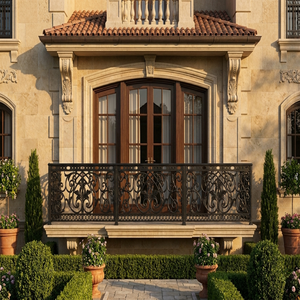 Decorative Wrought Iron Balustrade Metal Handrail <b>Rail</b> for Balcony French Door Exterior Stair Guard - Product Image 1