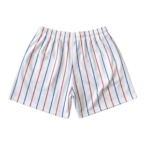 Shorts en maille unie pour hommes, taille mi-haute élastique, séchage rapide, respirant, style décontracté urbain, 100 % polyester, motif rouge, bleu, blanc - Product Image 2