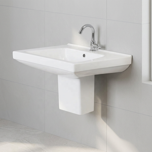 Vistaar Capri Square Half Pedestal Ceramic Wash Basin Sink Stand Blue White For Hotel - Product Image 6