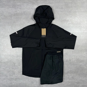 Custom Button-Up Men's Winter 2-Piece Set Zip-Up Nylon Lightweight Breathable Hooded Jacket Shorts Windbreaker <b>Tracksuit</b> - Product Image 2