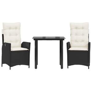 Ensemble de salle à manger de jardin en polyrotin noir avec accoudoirs réglables, 2 places, mobilier d'extérieur, style contemporain - Product Image 4