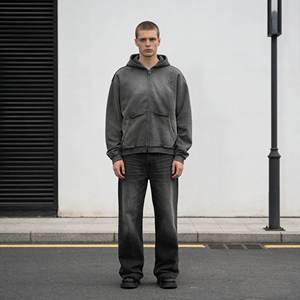 Custom Men's Full-<b>Zip</b> Hoodie 100% Cotton Terry Fabric Regular Fit Waterproof Windproof Breathable Eco-Friendly Wholesale - Product Image 1