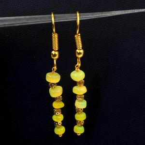 Boucles d'oreilles en opale d'Éthiopie jaune Welo Fire, cabochon, pierres précieuses naturelles arc-en-ciel - Product Image 2