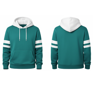 เสื้อมีฮู้ดลายทางสีเขียวนกเป็ดน้ำและสีขาวคอนทราสต์แนวพรีเมี่ยมสำหรับผู้ชาย | เสื้อซ้อมแบบสวมหัว - Product Image 3
