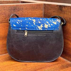 กระเป๋าถือสะพายข้างหนังแท้แฟชั่นสไตล์ตะวันตกสำหรับผู้หญิงกระเป๋าสะพายไหล่สีฟ้าเมทัลลิกสีทองพิมพ์ลายหนังไนล่อน - Product Image 5