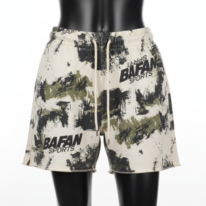 Shorts de mujer con lavado ácido, premium, 280 GSM, algodón, felpa, color crema, negro, verde oliva, estampado con pincel, logotipo personalizado con serigrafía. - Product Image 1