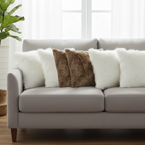 SOGA 6-Piece Decorative <b>Pillow</b> Set 45cm Pure White Textured and 2 Luxe Brown Fur Plush <b>Pillow</b> Covers for <b>Sofa</b> Bedroom - Product Image 3