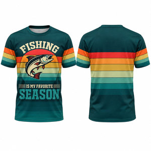 Fishing Is My Favorite Season Men's Sublimation Print Quick Dry <b>T</b>-<b>Shirt</b> Outdoor Wear Teal <b>Rainbow</b> Design - Product Image 1