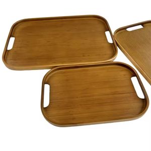 Juego de bandejas de servir de bambú con asas, bandeja rectangular de madera para comida, bandeja para té y desayuno, bandeja de servir para cocina, uso doméstico - Product Image 1