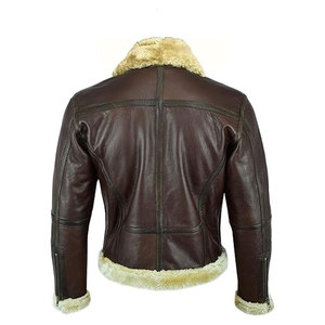 เสื้อแจ็คเก็ตนักบินหนังแท้สีน้ำตาลสำหรับผู้ชาย  บุขนแกะ  สไตล์วินเทจ  แบบคลาสสิก  บุซับในอุ่น - Product Image 2