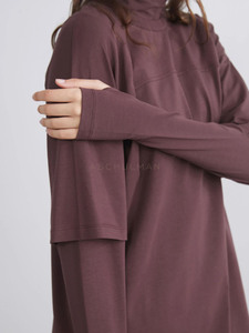 Conjunto Deportivo de Mujer en Color Borgoña, Cuello Alto, Algodón, Manga Larga, Corte Holgado, Color Sólido, Estilo Minimalista, Cintura Elástica, para Otoño - Product Image 4