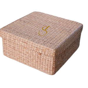 Handwoven Water Hyacinth Shelf <b>Basket</b> with Lid: <b>Rectangular</b> Storage - Product Image 2
