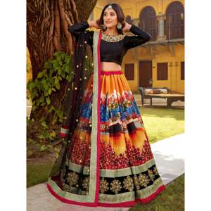 Glowing Multicolor Embroidered Silk <b>Wedding</b> Lehenga Choli - Product Image 5