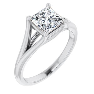 Bague de fiançailles en moissanite taille princesse de haute qualité, or blanc 18 carats, bague solitaire classique, élégante, à double sangle, pour elle - Product Image 4