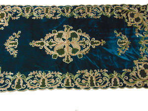 teal long Handmade Embroidered chennele Fabric Indian Floral Block Printed Disposable <b>Tablecloth</b> for Party Wedding Home Decor - Product Image 6