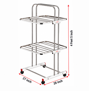 Séchoir à linge en acier inoxydable à 2 niveaux, étagère de rangement mobile pour cuisine, séchoir de balcon avec roulettes - Product Image 1