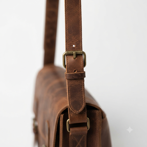 กระเป๋าหนังวัวแบบ unisex สายสะพายปรับได้ สไตล์คลาสสิก ปิดด้วยหัวเข็มขัด ใช้ในสำนักงาน ทนทาน สีพื้น - Product Image 6