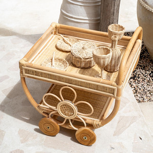 Carrito de juguete de mimbre de madera para niños, juguete de simulación para fiestas de té imaginativas. - Product Image 5