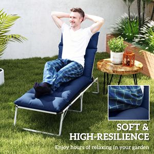 "Tufted <b>Navy</b> Blue 74.8"x22" Patio Chaise Lounge Cushion with <b>Ties</b> 4" Thick" - Product Image 5