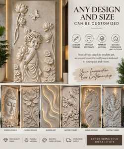 Panel de Arte Mural 3D de Krishna, Escultura del Dios Krishna Bebé Bal Gopal, Decoración de Pared, Arte Relieve del Dios Indio, Flor de Loto, Personalizado - Product Image 5