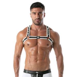 Arnés de pecho de neopreno para hombre, estilo bulldog, blanco, de cuero sintético, ajustable, transpirable, ecológico, con encaje, para clubwear y fetichismo. - Product Image 5