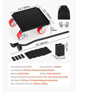 Carrello per Mobili Resistente in Acciaio al Carbonio con 5 Ruote Girevoli a 360 Gradi, Carico Massimo 1200 Libbre, con Barre di Sollevamento - Product Image 1