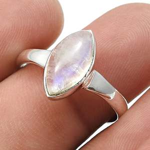 Natural Rainbow Moonstone Gemstone <b>Ring</b> Crafted From 925 Sterling Silver Wedding Fine <b>Boho</b> Jewelry With Marquise Cut Stone - Product Image 4