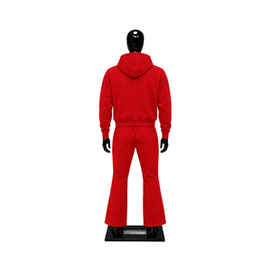 Ensemble de survêtement rouge pour homme, sweat à capuche zippé et pantalon évasé, deux pièces assorties, style décontracté streetwear, tenue de jogging, personnalisable, vente en gros, sport - Product Image 2