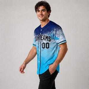 Camiseta de Béisbol Unisex con Estampado Sublimado de tu Equipo 00, Patrón Geométrico Azul, Secado Rápido, Manga Corta, Cuello en V, Talla Grande, Corte Regular - Product Image 4