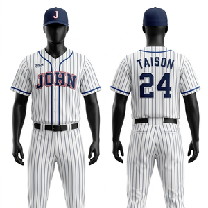 Uniforme de baseball en polyester interlock premium 180 GSM, rayures blanches sur fond marine, personnalisation par sublimation, broderie, transfert thermique du logo - Product Image 5