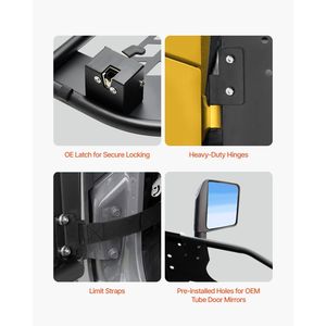 DOT Certified 4 porte stile caccia Jeep Wrangler JK tubo porte 2007-2018 temprato in acciaio con specchietti retrovisori in gomma - Product Image 4