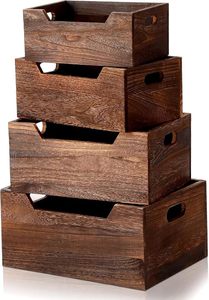 Wooden Nesting <b>Crates</b> Storage Baskets Decorative Wood Storage Boxes Farmhouse Vintage Rustic Organizer Baskets for Home Kitchen - Product Image 3