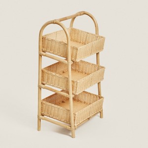 Three tier <b>storage</b> rack with basket <b>drawer</b> highest quality eco friendly rattan shelf free-stand baskets - Product Image 1