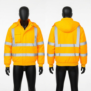 Men <b>Hi</b> <b>Vis</b> Security <b>Jacket</b> Premium 300D Oxford Polyester 180 GSM <b>Orange</b> Reflective Tape Hooded Custom Logo Workwear Safety Gear - Product Image 1