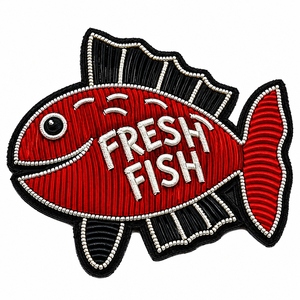 Patch brodé à la main personnalisé motif poisson frais, Applique perlée artisanale de qualité supérieure, Fabrication OEM ODM - Product Image 3
