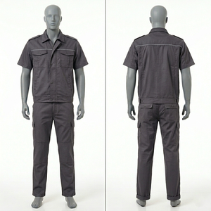 Mens <b>Work</b> Uniform Set 240 GSM Poly Cotton Twill Black Reflective Piping <b>Cargo</b> Design Custom Embroidery Print Logo - Product Image 2