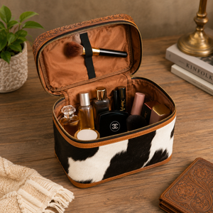 Tooled Leather Cowhide Vanity Case Travel <b>Makeup</b> Organizer | Western Style Cosmetic Storage <b>Box</b> Handmade | OEM Export India 2026 - Product Image 4