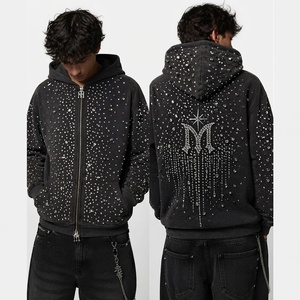 Sweat à capuche unisexe en molleton 100 % coton, coupe classique, avec logo frontal personnalisé en strass, service OEM, fabriqué au Bangladesh - Product Image 3
