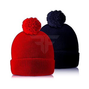Gorro de punto unisex negro cálido para deportes de invierno 2026 con pompón, 100% acrílico, para exteriores, venta al por mayor, 54-56cm, para viaje - Product Image 1