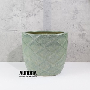 Pot de fleurs en céramique écologique vert, motif diamant, finition émaillée, design moderne minimaliste pour usage intérieur, durable pour fleurs/plantes vertes - Product Image 2