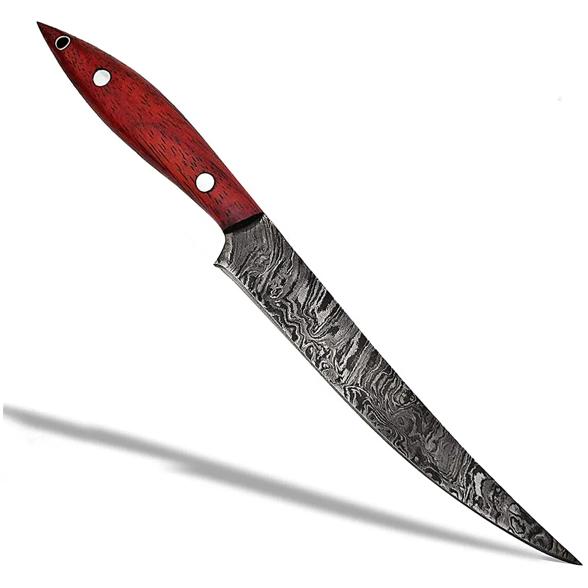 Yeni varış fileto bıçak özel el yapımı şam çelik fileto bıçağı balıkçılık aracı kemiksi saplı bıçak deri kılıf