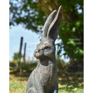 Estatua de Conejo de Orejas Grandes, Decoración de Pascua, Escultura de Conejo con Acabado Antiguo en Verde Pátina - Product Image 4