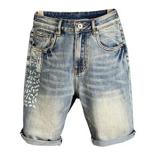 Pantalones Cortos de Mezclilla para Hombre, Elásticos, Ajustados, con Dobladillo Enrollado, Estilo Casual de Verano, Logotipo Personalizado, Transpirables - Product Image 1