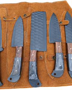 Ensemble de couteaux de chef en acier carbone forgé à la main, 5 pièces, manche en résine, moderne, pour droitier, étui en cuir, finition haute brillance, fait main sur mesure - Product Image 3
